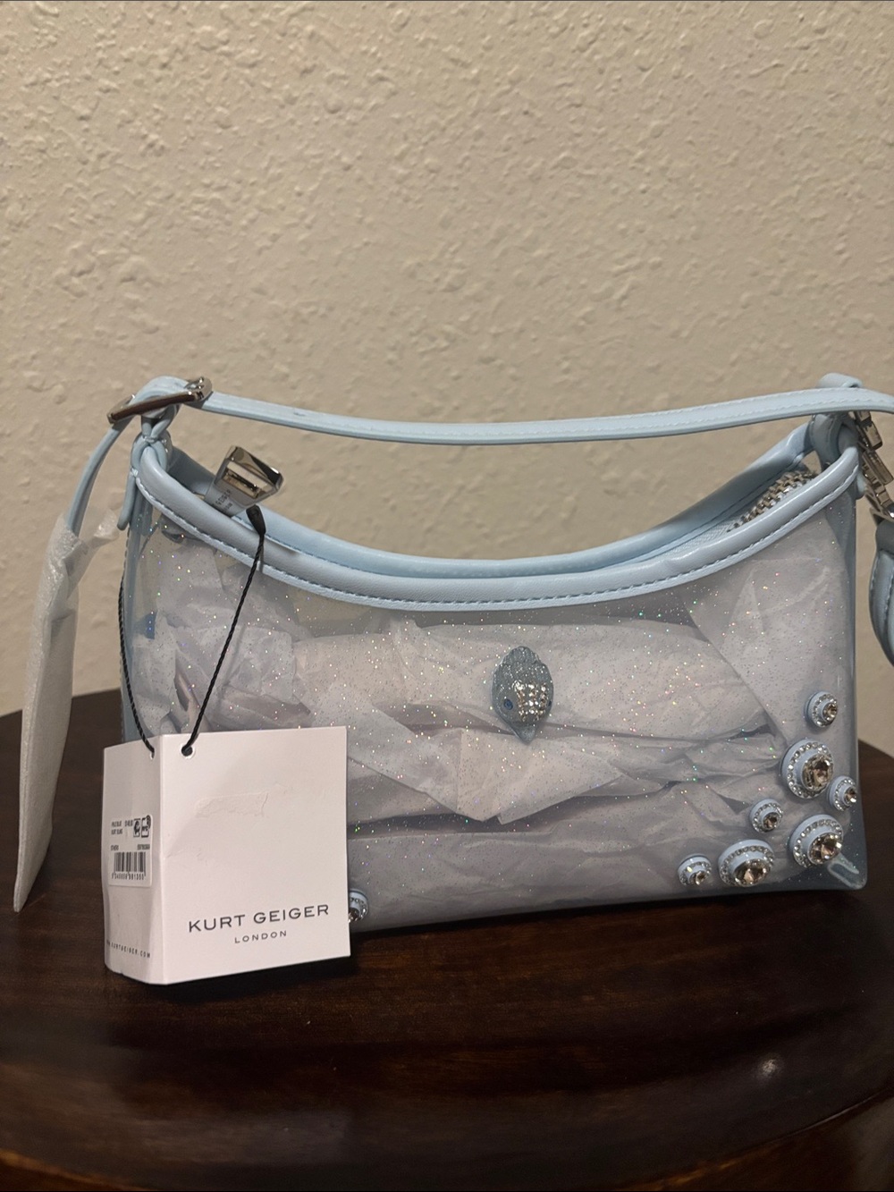 Kurt Geiger Light Blue Embellished Clear Shoulder Bag